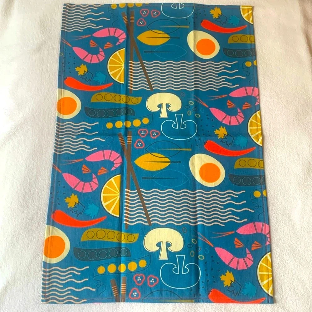 NEW mid century modern style sushi tea towel 16x24  Heavy duty cotton canvas